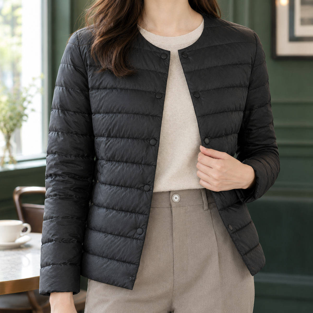 Missy | Collarless Quilted Down Jacket