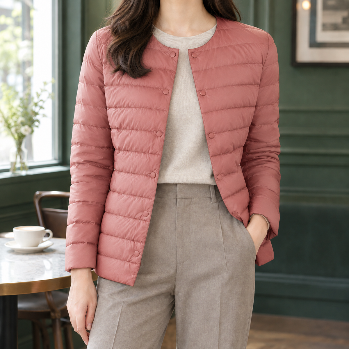 Missy | Collarless Quilted Down Jacket