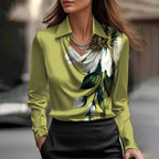 Mollie | Draped Neckline Long-Sleeve Satin Blouse