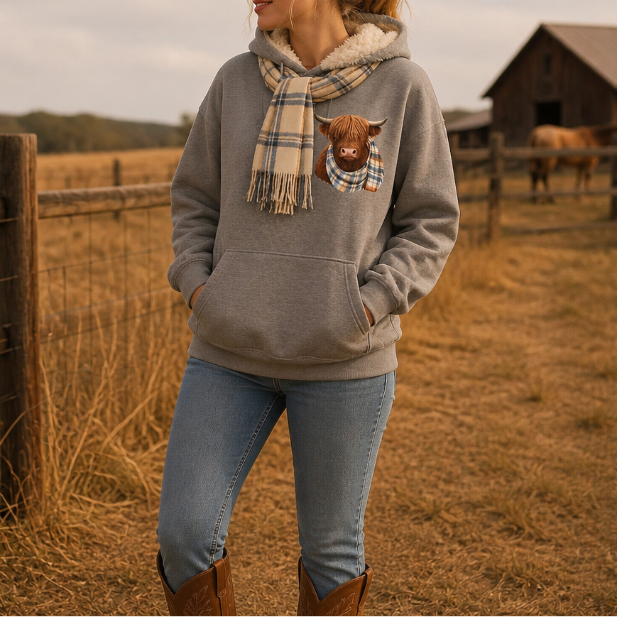 Nancy | Fleece-Lined Highland Cow Graphic Hoodie