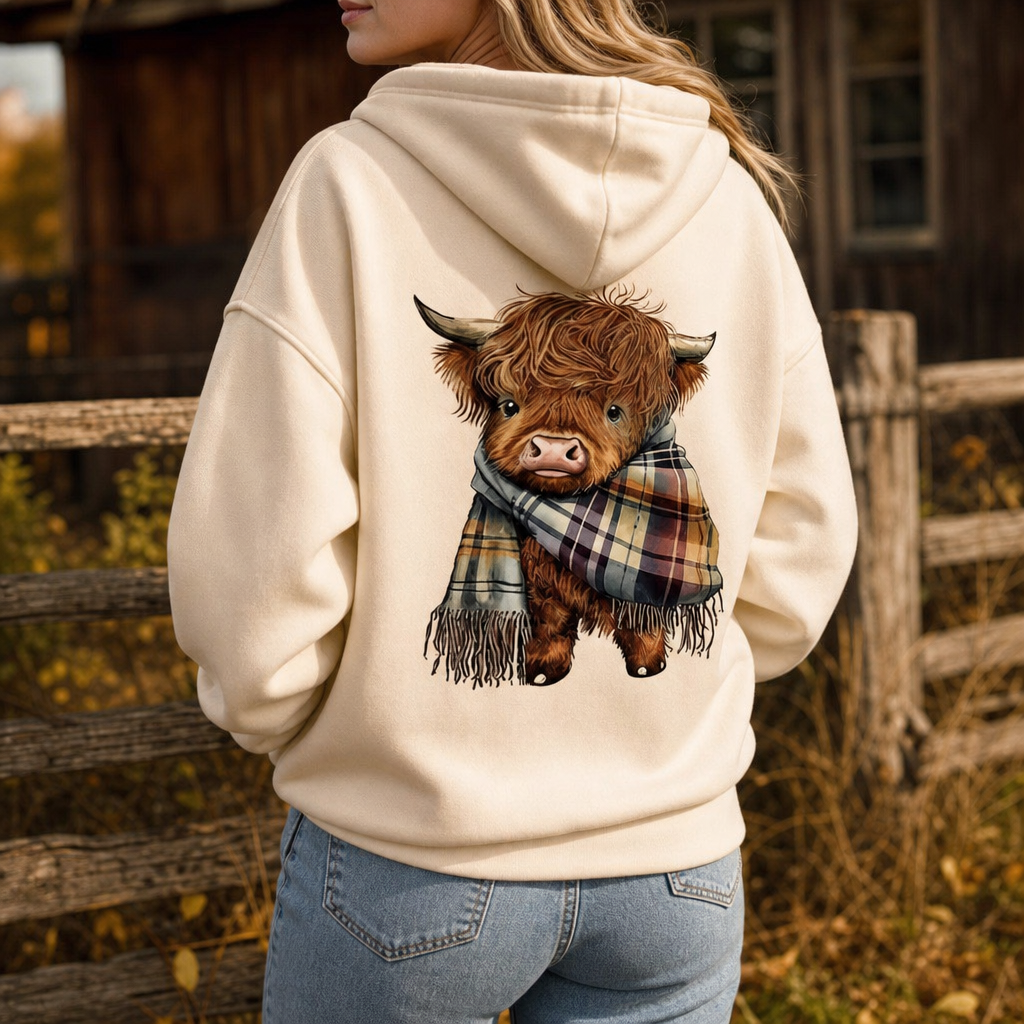Nancy | Fleece-Lined Highland Cow Graphic Hoodie
