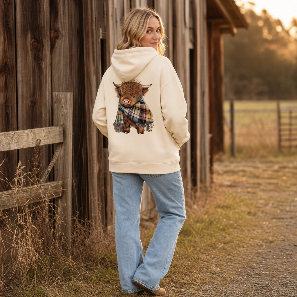 Nancy | Fleece-Lined Highland Cow Graphic Hoodie
