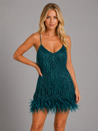 Nicola | Sequin Fringe Feather Mini Dress