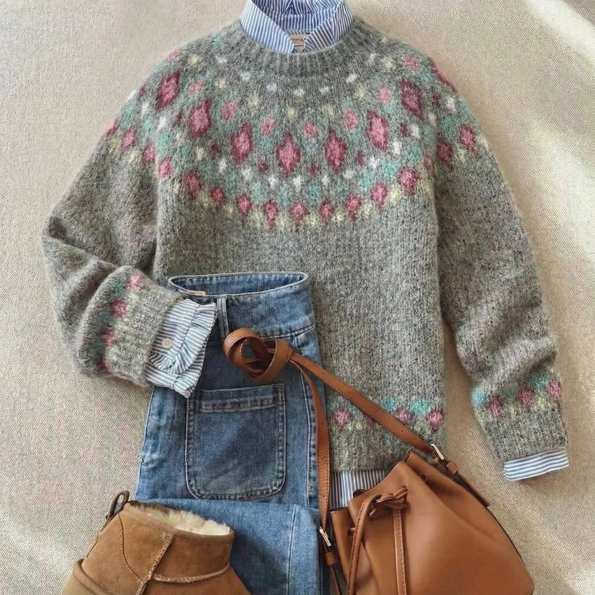 Peggy | Fair Isle Long-Sleeve Knit Sweater