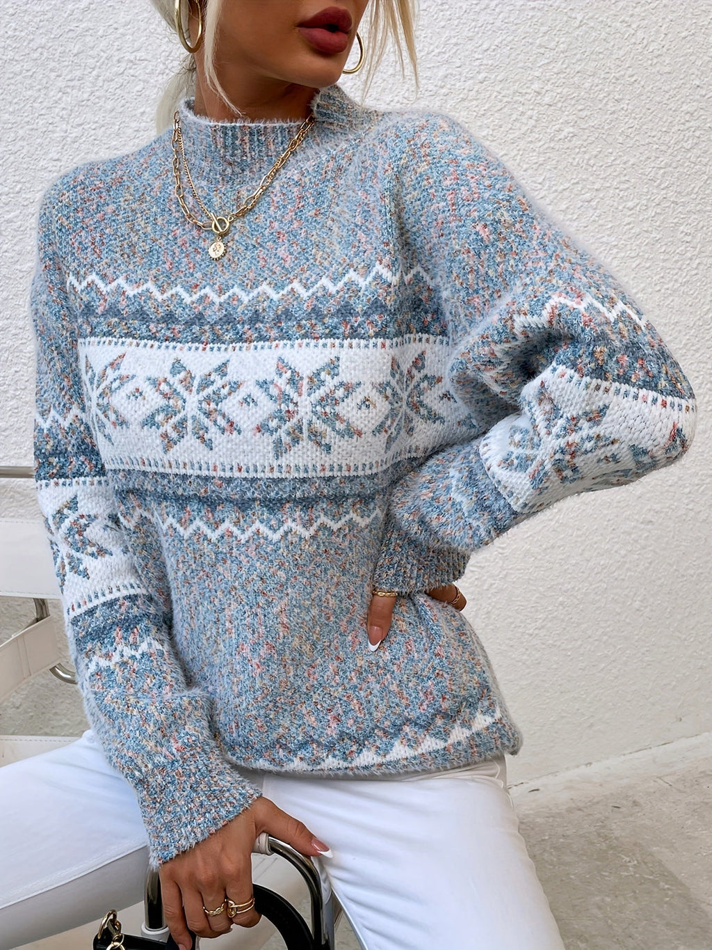 Phyllis | Snowflake Mock-Neck Sweater