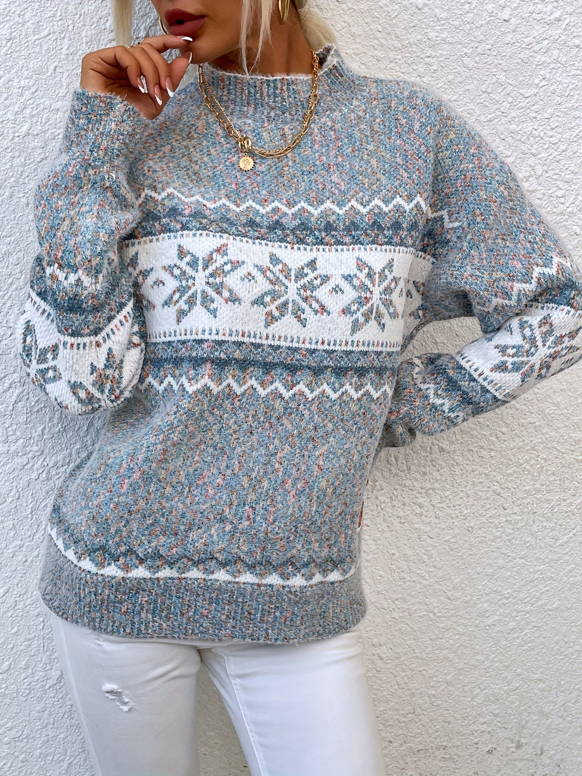 Phyllis | Snowflake Mock-Neck Sweater
