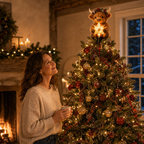 Highland Cow Tree Topper with Glowing Star