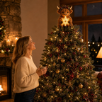 Highland Cow Tree Topper with Glowing Star