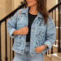 Rebekah | Floral Lace Patchwork Denim-Look Jacket