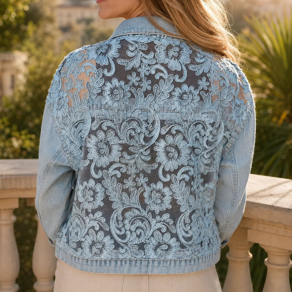 Rebekah | Floral Lace Patchwork Denim-Look Jacket