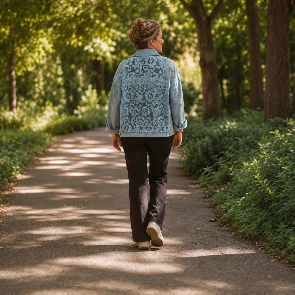 Rebekah | Floral Lace Patchwork Denim-Look Jacket
