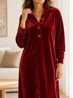 Rhiannon | Velvet Button-Placket Midi Dress