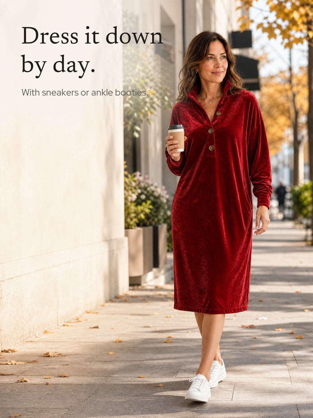 Rhiannon | Velvet Button-Placket Midi Dress