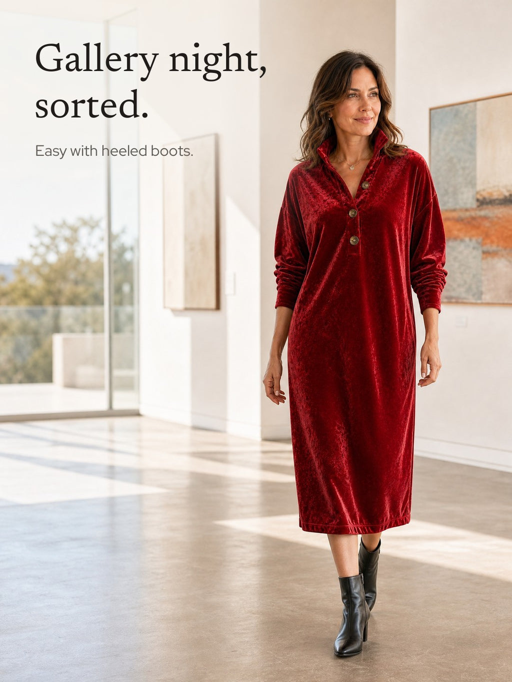 Rhiannon | Velvet Button-Placket Midi Dress
