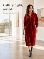 Rhiannon | Velvet Button-Placket Midi Dress