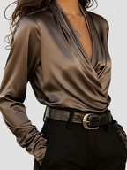 Rosalind | Draped-Neck Satin Blouse