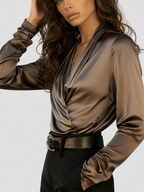 Rosalind | Draped-Neck Satin Blouse
