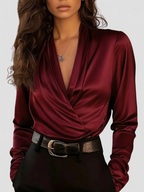 Rosalind | Draped-Neck Satin Blouse