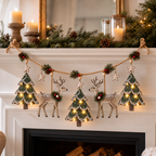 Lighted Deer and Pine Cone Christmas Garland