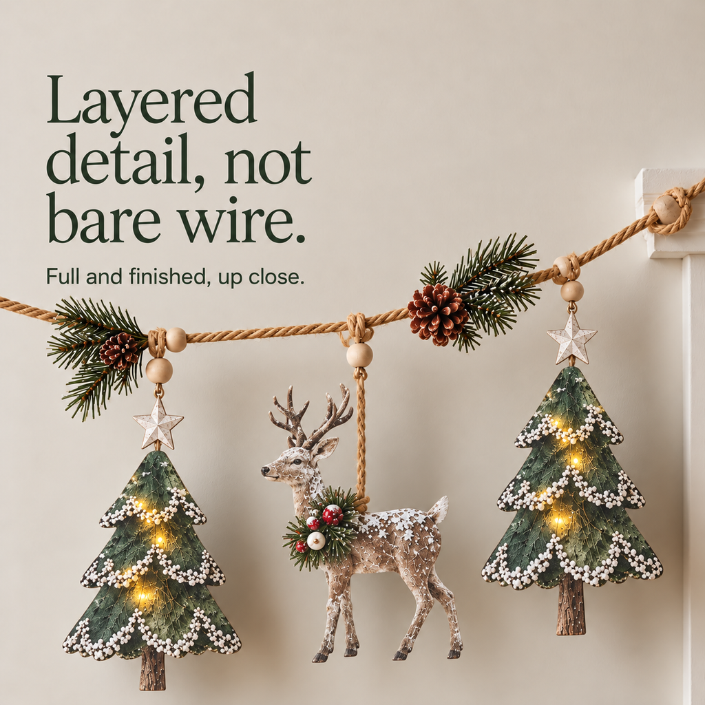 Lighted Deer and Pine Cone Christmas Garland