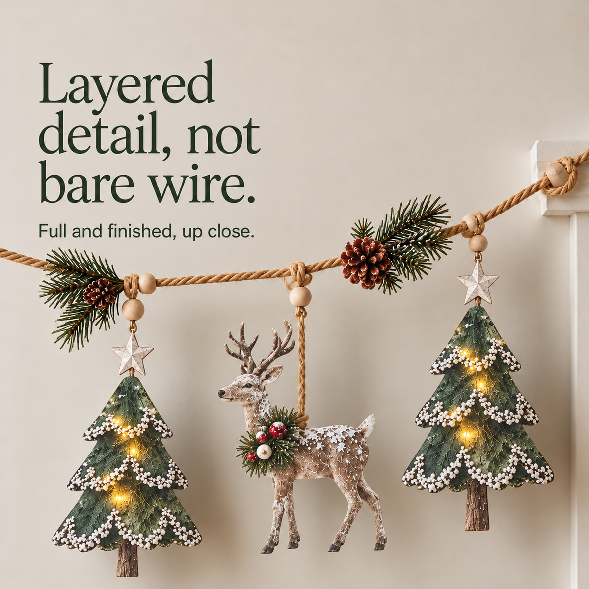 Lighted Deer and Pine Cone Christmas Garland