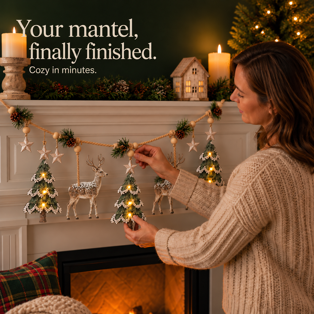 Lighted Deer and Pine Cone Christmas Garland