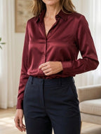 Sally | Satin-Feel Long-Sleeve Collared Blouse