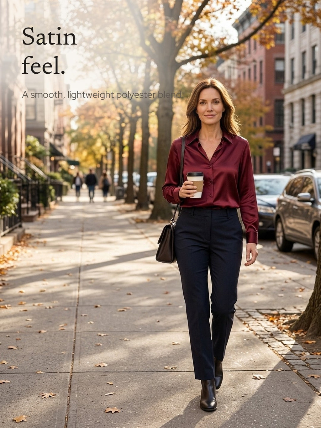 Sally | Satin-Feel Long-Sleeve Collared Blouse