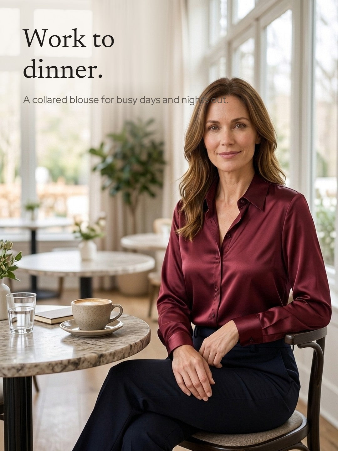 Sally | Satin-Feel Long-Sleeve Collared Blouse