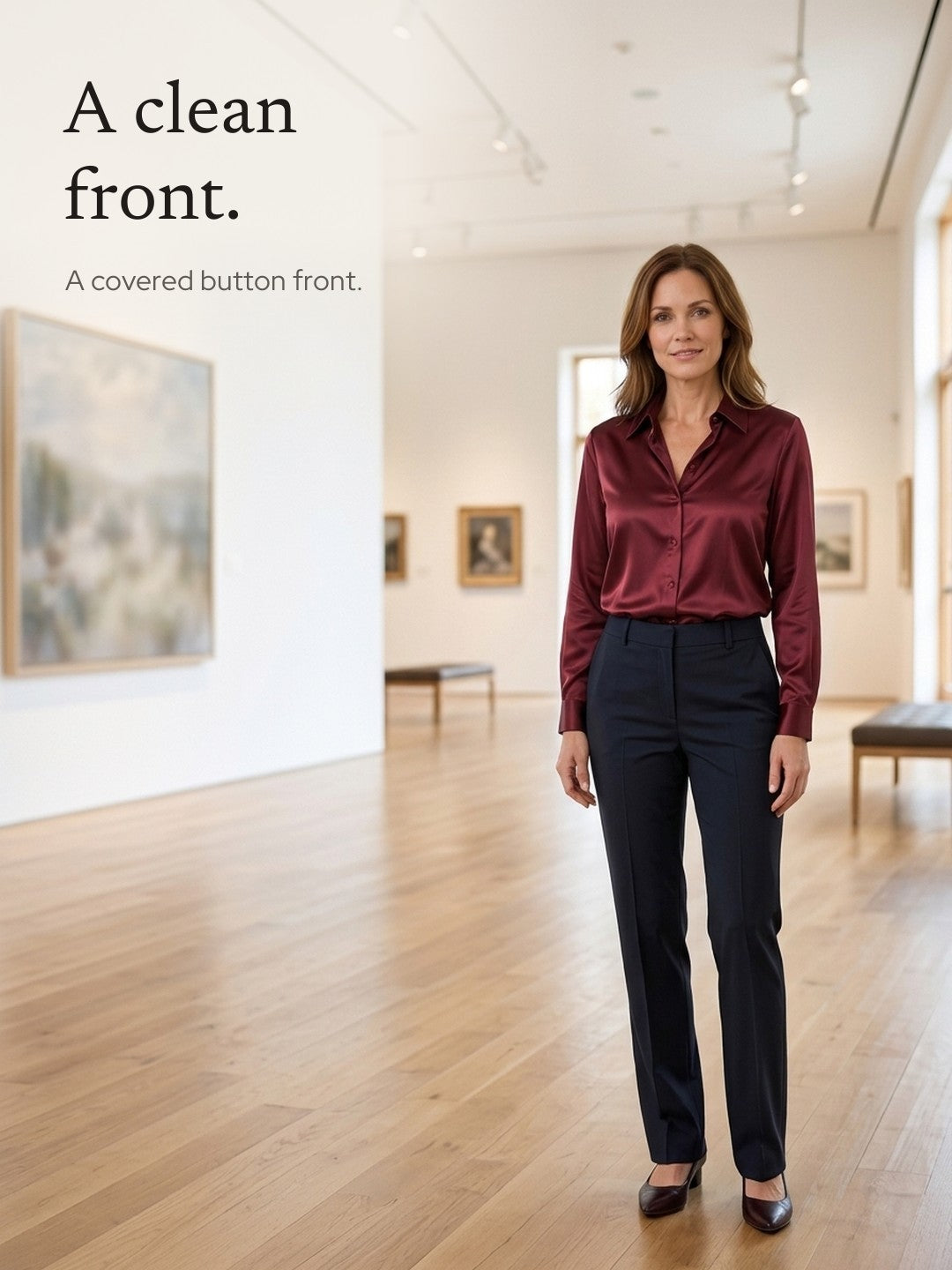 Sally | Satin-Feel Long-Sleeve Collared Blouse