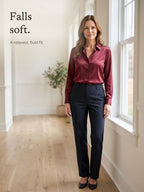 Sally | Satin-Feel Long-Sleeve Collared Blouse
