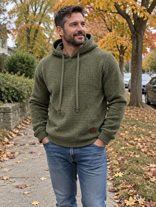 David | Waffle-Textured Drawstring Hoodie