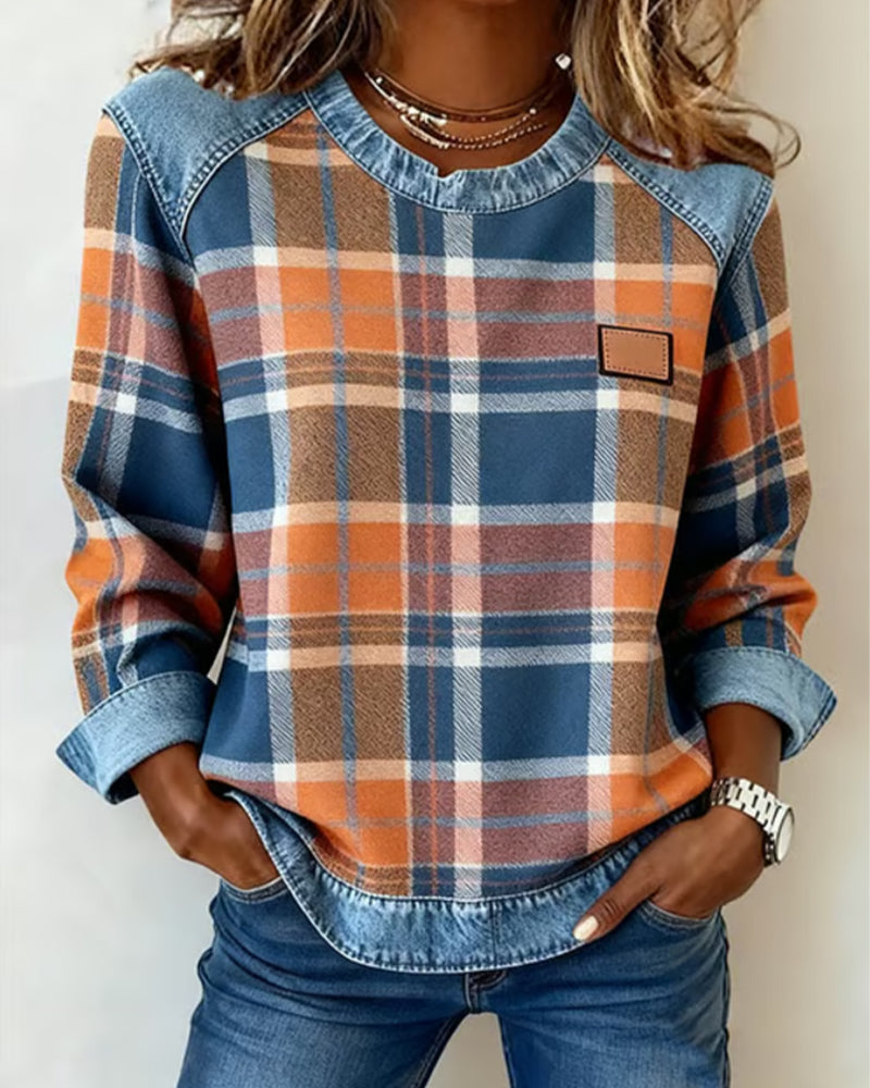 Stephanie | Checkered Patchwork Sweatshirt