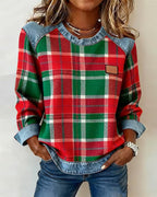 Stephanie | Checkered Patchwork Sweatshirt