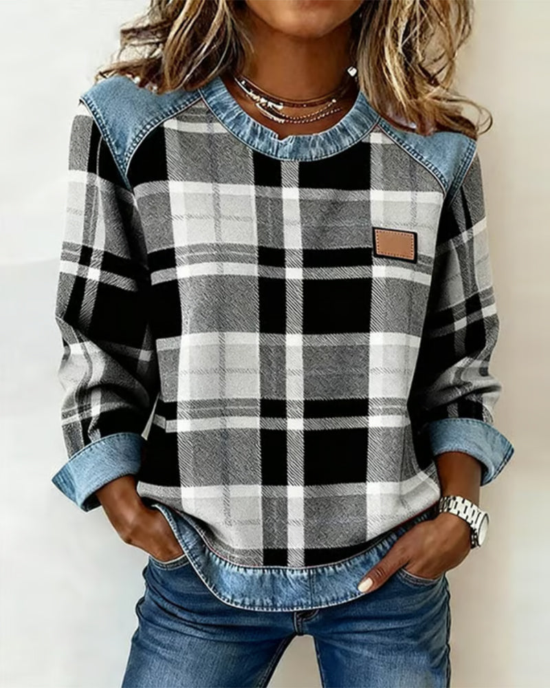 Stephanie | Checkered Patchwork Sweatshirt