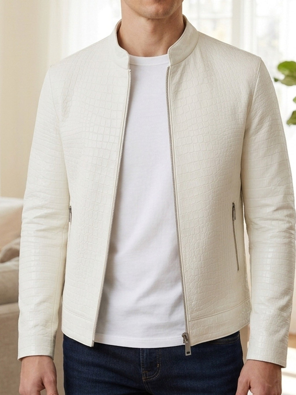 Steven | Croc-Embossed Faux Leather Jacket
