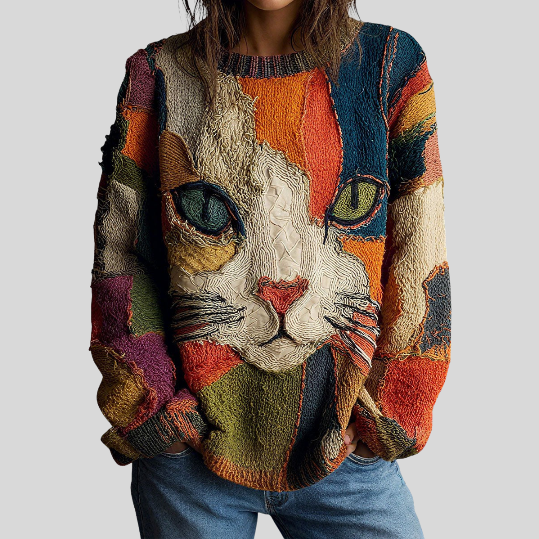 Tara | Patchwork-Style Cat Print Top
