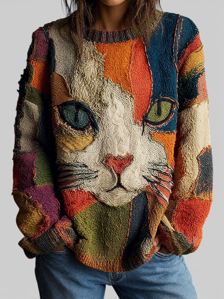 Tara | Patchwork-Style Cat Print Top