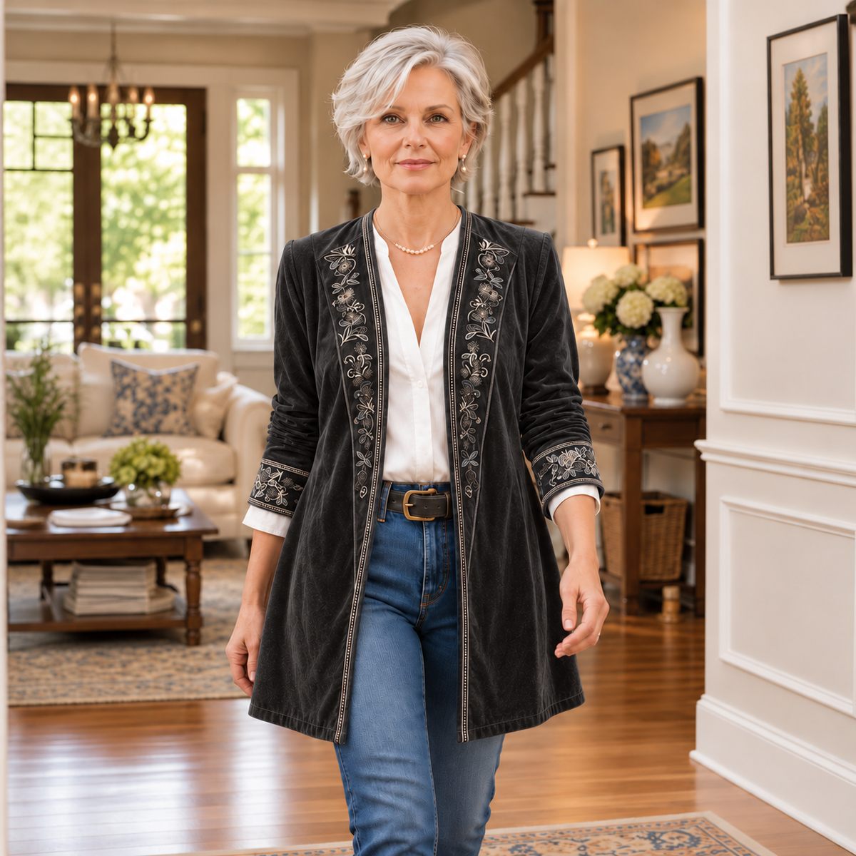 Teresa | Soft Embroidered Longline Blazer