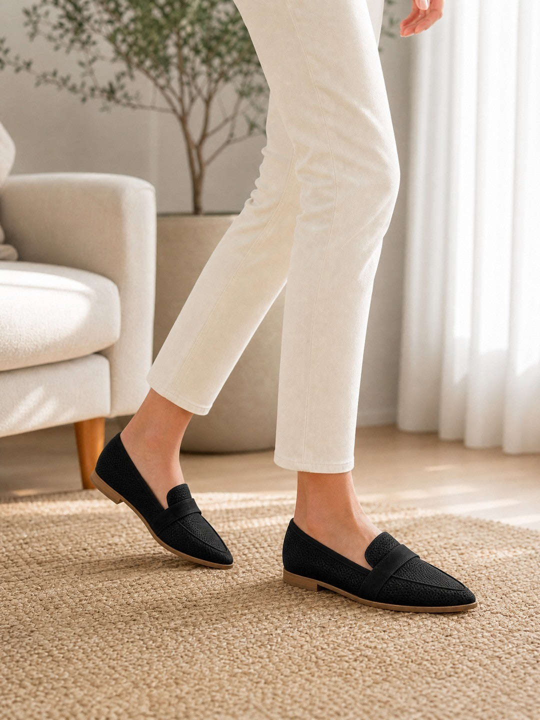 Thalia | Pointed-Toe Basket-Weave Cutout Loafers