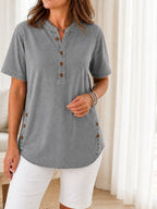 Theodora | Henley Tunic Top with Side Buttons