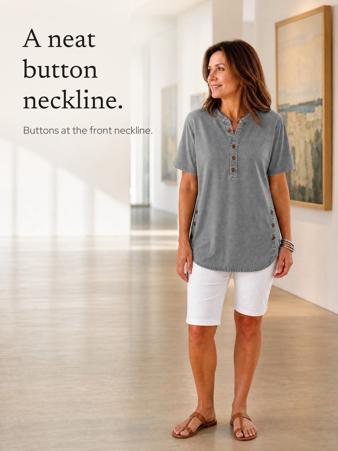 Theodora | Henley Tunic Top with Side Buttons