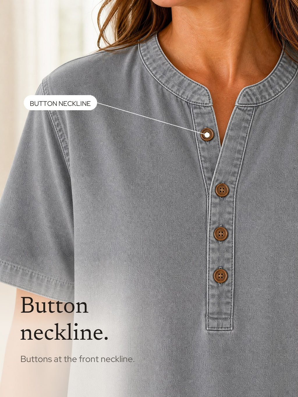 Theodora | Henley Tunic Top with Side Buttons