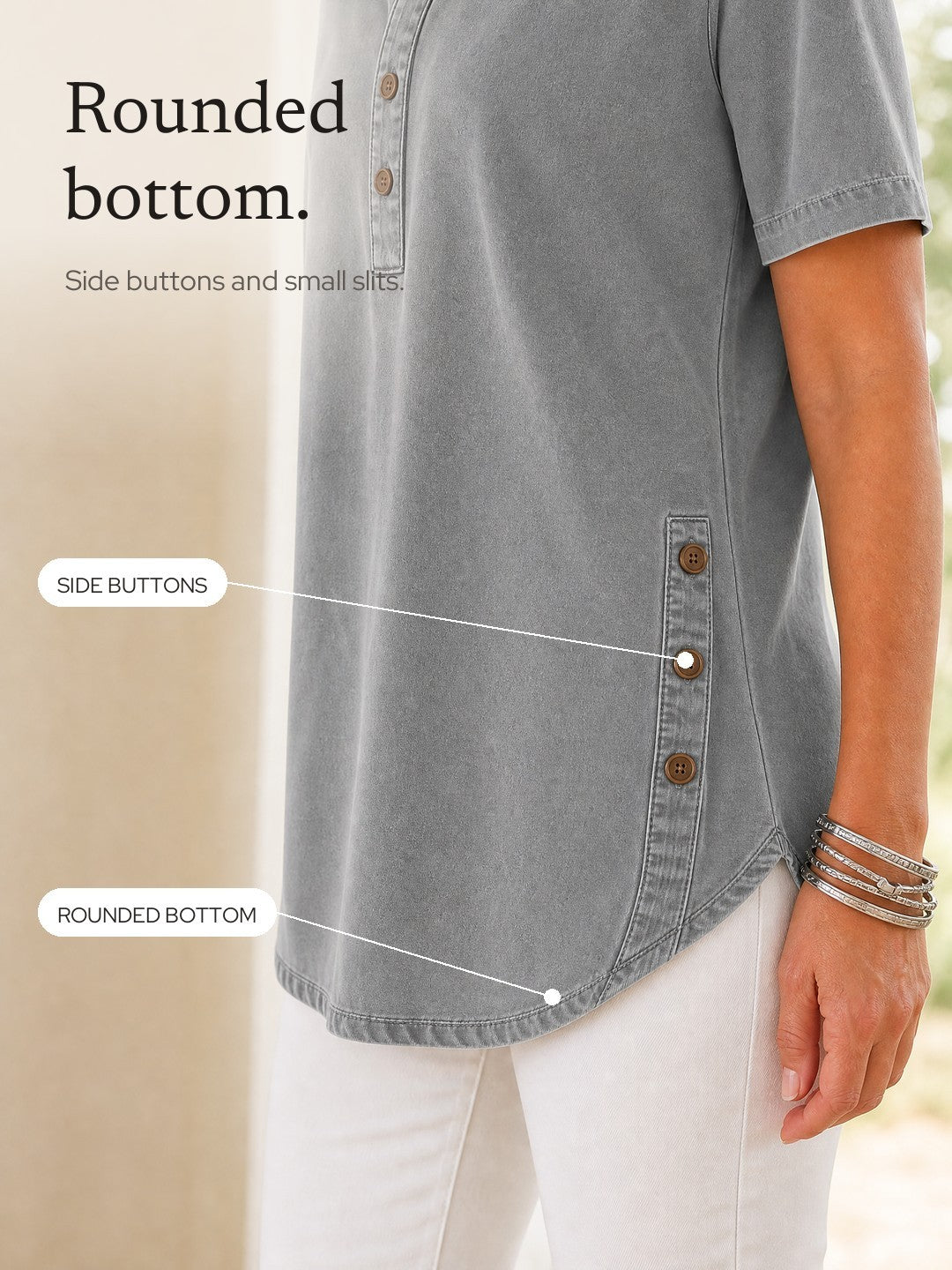 Theodora | Henley Tunic Top with Side Buttons