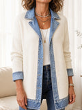 Valeria | Longline Ribbed Knit Coat with Denim Panels