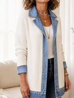 Valeria | Longline Ribbed Knit Coat with Denim Panels