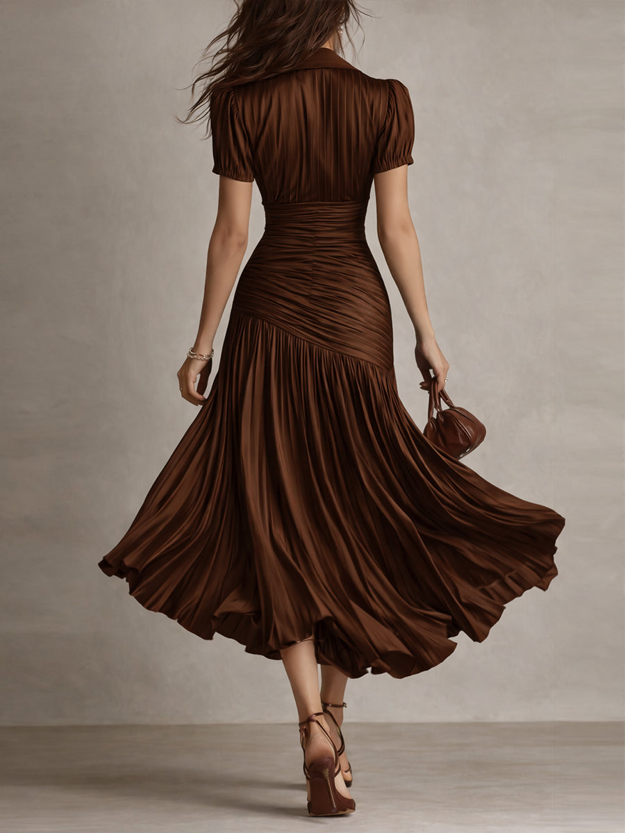 Verity | Striped Satin Pleated Midi Dress