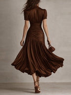 Verity | Striped Satin Pleated Midi Dress