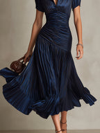 Verity | Striped Satin Pleated Midi Dress