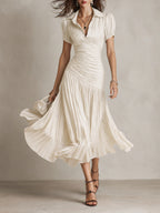 Verity | Striped Satin Pleated Midi Dress